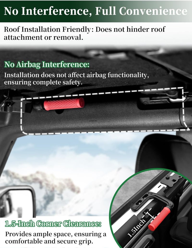 JROAD Bronco Aluminum Grab Handles Roll Bar Non-Slip Grip HandlesCompatible with Ford Bronco 2021-2025 Front or Rear Seat 4 Door Soft/Hard Top,Bronco Raptor Interior Accessories （2PCS/red） - Image 4